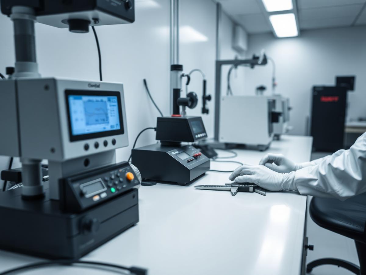Kalibratielaboratorium met meet- en testapparatuur op een werkbank